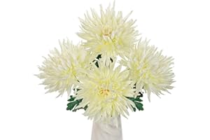 Oairse Fiori di crisantemo artificiali grandi da 15,2 cm, 4 pezzi, fiori finti in seta con stelo lungo 65 cm, fiori finti ragno per mamme, fiori bianchi crema per decorazioni autunnali e bouquet da