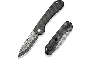 CIVIVI Elementum Slip Joint Folding Pocket Knife 7.52 CM Damascus Blade Twill Carbon Fiber Handle, Outdoor EDC Knife C18062AJ-DS1
