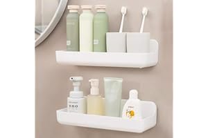 ANRUI Estantería Ducha Sin Taladros, 2 Piezas Estanteria Baño Pared de Plastico, Organizador Ducha para Champú y Gel de Ducha, Estante Cesta Blanco para Baño o Cocina, Cesta Larga