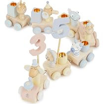 Train D'anniversaire En Bois Bieco - Avec 6 Bougies, Décorations Animaux, Pour Table Fête D'enfant 0 à 99 Ans