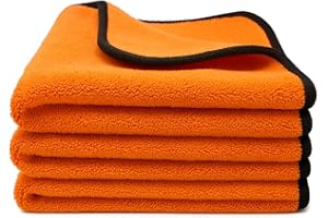 Kemes Ściereczki z mikrofibry do samochodu, 3 sztuki, 600 g/m², 4-krotne, chłonne ściereczki do polerowania, do pielęgnacji samochodu i gospodarstwa domowego, 30 x 30 cm (pomarańczowe)