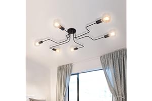 ‎OYIPRO OYIPRO Deckenlampe 6-Flammig, Vintage Deckenleuchte, DIY Kreative Kronleuchter, Innen Beleuchtung für Wohnzimmer Schlafzimmer Esszimmer Flur Bar Café Restaurant Schwarz