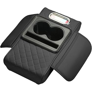 Protezione Bracciolo Auto In Pelle: Copri Console Con Organizer E Tasche, Universale (Nero)