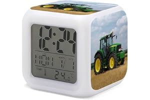 HUA5D Reveil Enfant Numérique, Thème Tracteur Veilleuse À 7 Couleurs Changeantes Wake Up Light, Réveil De Chevet Garçon Fille, avec Date Calendrier Température, A33