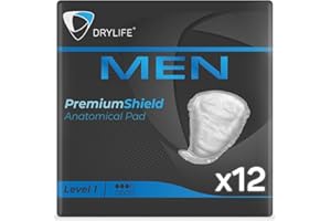 Drylife Men Level 1 Premium Shield Protections Absorbantes Incontinence Homme | Protection pour Fuites Urinaires, Design Masculin Discreet et Contrôle Actif des Odeurs (1 Lot de 12)