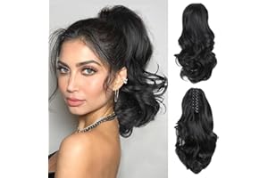 RPAEOY Extensión Cabello Ondulado Pinza Cola Caballo Postizo Rizado Natural Voluminoso Coleta Sintética Elegante Aspecto Natural