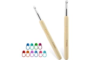 DEUDY Uncinetto, Manico in Legno Uncinetto Hook Alluminio Hook Testa Uncinetto Aghi Ergonomici Aghi da Maglia Uncinetto per Principianti e Fatti a Mano DIY Uncinetto per Cucire a Mano(5.0cm & 5.5cm)