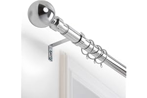 Oxford Homeware Curtain Poles Metal Extendable - Durable Plain Ball Curtain Pole Set Includes Finials, Rings, Brackets & Fittings (Chrome, 160-300 Cm, 63 Inches to 118 Inches)