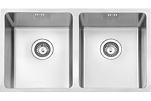 JASSFERRY Evier Cuisine 2 Bac 750 x 440mm, Acier Inoxydable 304 avec Trop-plein, Sous Plan