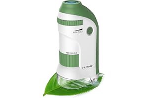 HUTACT Microscopio Portatil para Niños con Juego de Portaobjetos: 60x-135x Mini Microscopio LED de Bolsillo Regalo Educativo Infantil para Estudiantes Adultos Observación Microbiológica