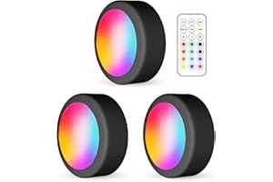 WUYOR Wireless Kabinett Beleuchtung RGB 16 Farben LED Nachtlicht mit Fernbedienung und Timing Funktion Dimmbare batteriebetriebene Kabinett Leuchten für alle Kabinette etc (3 Pakete schwarz)