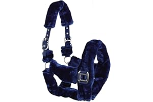 Horsenjoy Pferdehalfer Kunstlammfell Cuddly Transporthalfter weich gepolstert (Pony, dunkelblau)