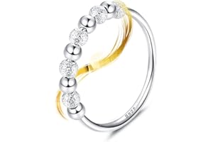 ORAZIO 925 Sterling Silber Fidget Ring mit gefrosteten Perlen Angstringe für Angst Zappeln Stapelring für Angst Stressband Ring Angstringe für Frauen Männer
