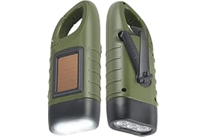 Simpeak 2-Stück LED Taschenlampe, Handkurbel Solar Karabiner Taschenlampe für Camping Outdoor Klettern Wandern - Grün