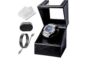 GZIZTX Single Automatic Watch Winder, Watch Winders for 1 Watches with Quiet Motor,Soft Flexible Watch Pillow,1 Rotation Modes USB Cable(Black-PU Leather）