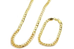 Fewlew Chain Necklace Gold/Silver, Gold Curb Chains for Men, Chain Necklace+Bracelet, Gold Plated Chain Set, Cuban Chain Necklace, Gold Cuban Link Necklace, Hip Hop Chain Men Gold/Silver