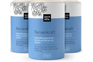 ‎PURE ELLA Pure Ella NERVENKRAFT – Hochdosiert, 180 Vegane Kapseln - Baldrian Passionsblume Johanniskraut Kapseln - Vitamin B1 und Niacin für Nerven & Psyche - Laborgeprüft in Deutschland