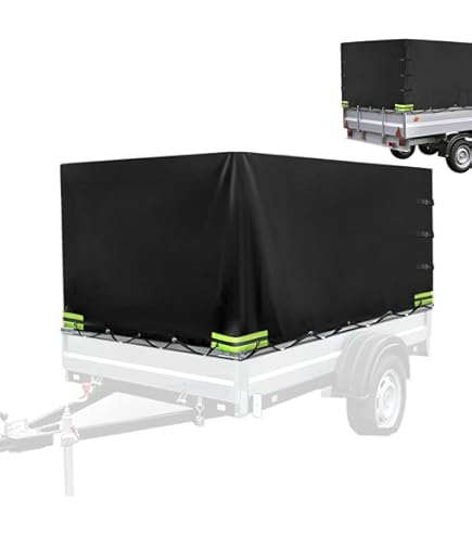 Wiltec afdekzeil voor aanhangwagens 209 x 114 x 88 cm met 2 ritssluitingen en riem, blauw dekzeil van polyester 1000D voor aanhangers, waterbestendig en winddicht beschermzeil voor transport