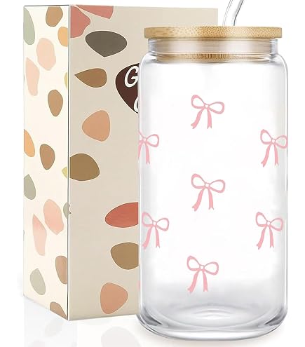 Gobelet En Verre 500ml Avec Couvercle Et Paille - Design Nœud Papillon, Pour Smoothie, Latte, Déco