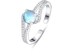 praymos Circle Moonstone Ring 925 Sterling Silver Adjustable Open Ring Rainbow Moonstone White Cubic Zirconia Minimalist Jewellery Birthday Gifts for Her Women