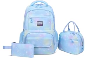 PROTAURI Enfants Filles Scolaire Sac à dos - Adolescents Enfants école élémentaire 3 Pièces Sac à dos Léger Avec sac à Déjeuner et Trousse à Crayons pour Voyage