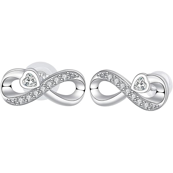 INFINIONLY Orecchini da donna e ragazza, in argento 925, Orecchini a lobo, Orecchini simbolo dell'infinito in argento intarsiato con farfalle in oro rosa, Zircone, Processo galvanico bicolore unico