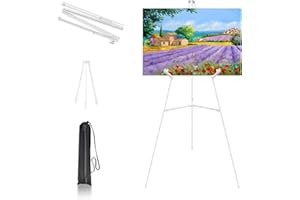 Yeqqzq Easel Stand for Sign, Artist Instant Tripod Folding Floor Easel Stand, Display Easel for Wedding Sign Poster Stand for Painting, Adjustable Metal Easel with Carrying Bag (White)