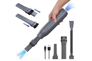 ASUSPORACE Staubsauger Air Duster 2 in 1, Mini-tragbarer Handstaubsauger mit Druckluftgebläse, Staubgebläse für Auto/Tisch/Desktop/PC/Tier mit Spitz-/Bürsten-/Schlauchdüsen (Grau)