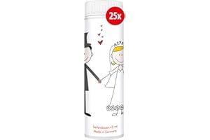 PUSTEFIX Lot de 25 bulles de savon classiques de 42 ml,Pour mariage, banquette de mariage colorée,Fabriqué en Allemagne,Bubbles de savon pour mariage, anniversaire d'enfant,25x42 ml