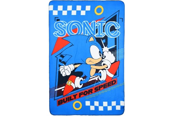 CARTOON Plaid Sonic för barn 100 x 150 cm mjuk pläd i plysch 100% polyester 220 GSM varm och lätt perfekt för barnrum, barnsäng eller soffa