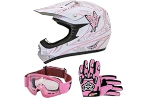 Zorax ZOR-X18 Butterfly XL (55-56cm) Children Kids Motocross Dirt Bike Off Road Motorbike Helmet ECE 2206 & Gloves XL(8cm) & Goggles