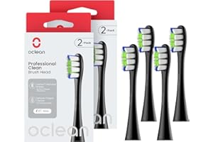‎OCLEAN Oclean Bürstenköpfe Professional Clean Schwarz, Zahnbürstenkopf mit DuPont-Borsten für Oclean Elektrische Zahnbürste, W-Shape Ersatzbürsten geeignet für Schallzahnbürsten, 4 pack