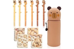 GVMJHYK Capybara Enfant Cadeau Anniversaire, 11Pcs Capybara Thème Party, Trousse à Crayons en Silicone, Bloc-Notes en Spirale, Stylo Neutre Dessin Animé, pour Garçons et Filles Invités à Une Fête (A)