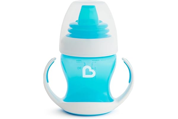 Munchkin Gentle Transition Tasse De Apprentissage| Tasses Sippy Bébé & Tout-Petit avec Poignées & Couvercles | Non-Déversement | Étanches | Silicone | À partir de 4+ Mois | 4 oz / 118 ml | Bleu