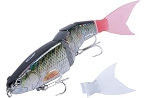 Goture Pike Fishing Lure with Detachable Soft Tail, Multi Jointed Swimbait Slow Sinking Bionic Swimming Lures, 4 Segment Artificial Lure with Treble Hook, Fishing Lures for Freshwater and Saltwater