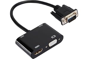 Bindpo Adaptador VGA a HDMI, VGA Macho a 1080P HDMI + VGA Converter con Audio estéreo de 3,5 mm, Dongle para TV, computadora, computadora portátil, Monitor, proyector