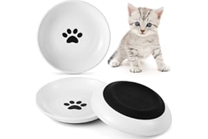 Dorakitten Ceramic Cat Bowls 3 Packs, No Whisker Fatigue Wide Shallow Cat Dishes with Non-Slip Silicone Bottom, Pet Cat Food Water Plates Bowls, 5.9 Inches Diameter