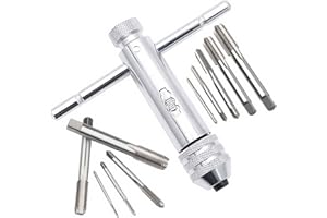 QISF T-Handle Ratchet Tap Adjustable Tap Threading Wrench with 2 Set M3-M8 Metric Metal Hand Thread Taps for Tap and Dies