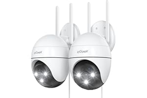 ieGeek 2K Camara Vigilancia WiFi Exterior con Eléctrico, PTZ 355°, Detección de Humano, Seguimiento Automático, Visión Nocturna Color, Alarma de Luz y Sonido, Grabación Continua(2 PCS)