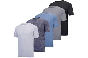 fovdtaa, Confezione da 5 magliette sportive da uomo a girocollo, traspiranti e a maniche corte, per palestra, allenamenti, corsa