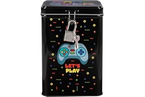 I-TOTAL® Zabawna skarbonka z zamkiem i kluczem, metalowa skarbonka z zamknięciem (Let's Play)