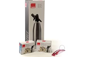 Sifón de Soda Recargable + 20 Cartuchos de CO2 de 8gr compatibles + Llavero Bricolemar de Regalo
