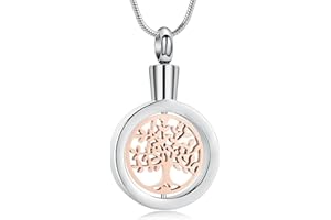QGJNSGC Colgante de urna de árbol de la Vida para Cenizas, Mujeres, Hombres, Recuerdos para Mantener a Alguien Cerca de ti para urna de Mascotas, Silver-Rose