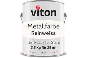 VITON S.R.O. Viton Metal Paint in White - 3.5 kg Metal Protective Varnish Silk Matt - Permanent Protection & High Resistance - 3-in-1 Primer & Top Paint - Metal Paint Directly on Rust - KE31 - RAL 9010 Pure White