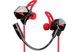 KASOTT Battle Buds Pro In-Ear Gaming Headset with Dual Microphone, Mute and Volume Control, Wired for Mobile Gaming, Switch, Xbox One, PS, PC (Red)