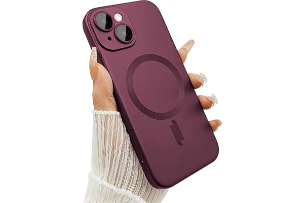 DIZORO Magnetic Case for iPhone 13 / iPhone 14 Cover Compatible with MagSafe Built-in Camera Lens Protector Slim Soft Silicone Bumper Shockproof Metallic Luster Back Cover Phone Cases (Wine)