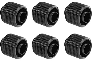 GREENDRACAENA Dracaena.io 6 Pack G1/4" Thread to 3/8" ID, 5/8" OD Compression Fitting for Soft Tubing, Soft Tube Connectors for Computer Water Cooling System, Black
