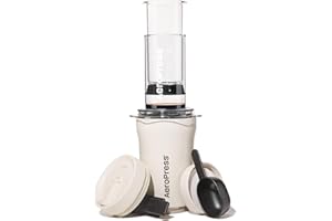 AeroPress Go Plus, petite cafetière portable pour voyage et camping – Méthode d'infusion 3 en 1 combinant presse française, verseuse, expresso, café corsé sans amertume, kit de presse à café – Crème