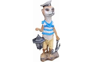 ‎ASPINAWORLD Aspinaworld wetterfeste Gartenfigur für außen, Erdmännchen als Matrose mit Laterne, 65 cm, Dekofigur Garten, Gartendeko aus Kunstharz