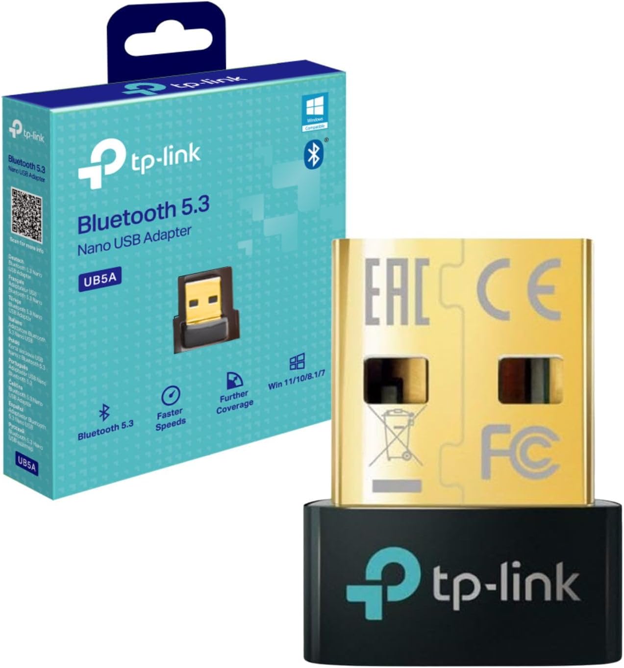 TP-Link UB5A Nano 5.3 USB Bluetooth Adapter for PC, USB Bluetooth Dongle for PC, Broader Coverage, Supports Windows, Plug&Play, Nano-Sized, Compact&Portable, BLE, Controller, Headset, Mouse, Keyboard